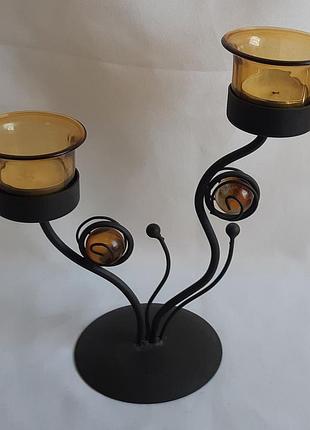 Подсвечник на пару свечей металл, стекло