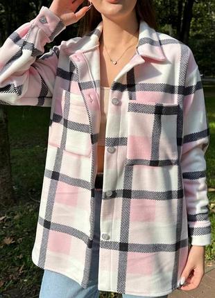 Тепла флісова подовжена сорочка оверсайз в клітинку картата