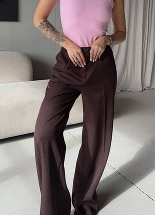 Класичні штани брюки жіночі палаццо шоколад коричневі рожеві