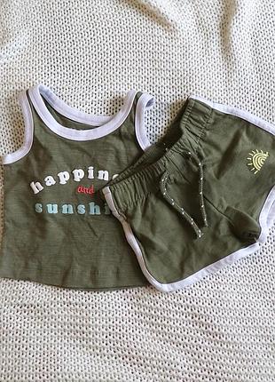 Новий дитячий комплект, шорти та майка, бавовна, на 0-3 місяців