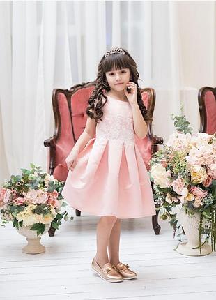 Дитяча рожева сукня коротка сатин атлас вишивка