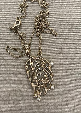 Кулон листок з перлинами  на ланцюжку вінтаж
