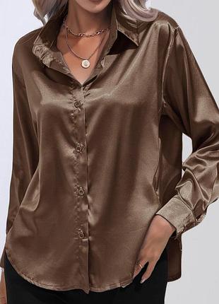 Сорочка,блуза атлас коричнева,46 р
