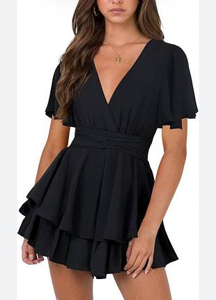 Комбинезон-платье из софта в шоколадном, белом и черном, женственный и удобный, размер 42-46, 48-52 🍬 мод.21003