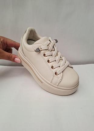 Кроссовки детские бежевые стильные кеды кожаная стелька с супинатором, очень легкие, гибкие, мягкие, удобные, для девочки