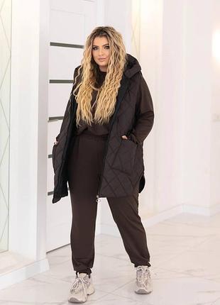 Жіночий костюм трійка на флісі з жилеткою від 50 до 64 розміру