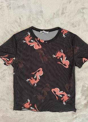 Чорна сітка в принт з драконами