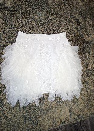 Актуальная белая юбка женская юбка юбочка кружево вышивка размер м л