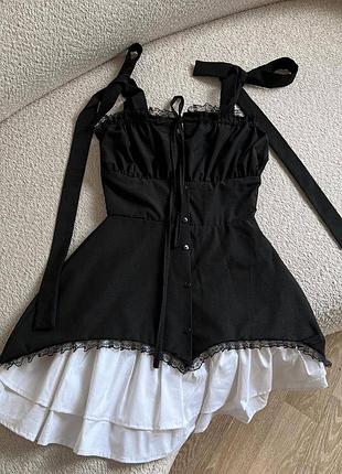 Жіночий комплект-сукня(спідниця+корсет) в чорно-білому кольорі в розмірі  42-44 і 44-46