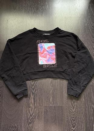 Чорний кроп-світшот primark angel energy