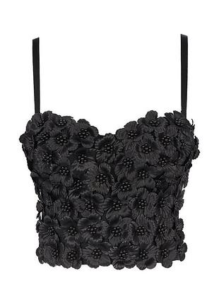 Чорний корсет камні стрази жемчужини квіти