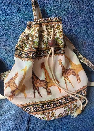 Рюкзак хлопковый с африканским принтом жирафы