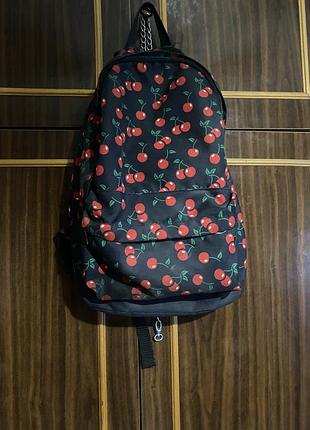Рюкзак з принтом вишні,чорний,місткий