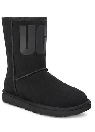 Угги оригінал ugg classic short rubber logo boots black