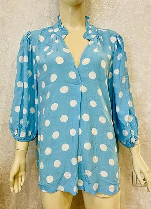 Батал! новая вискозная блуза в горох лазурно-голубого цвета