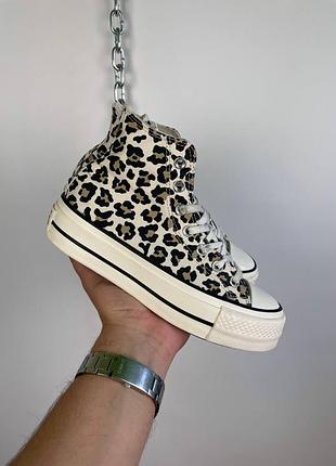 Жіночі високі кеди на платформі з леопардовим принтом converse all star