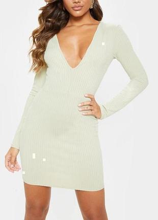 Pretty little thing сукн зеленое оливковое фисташка в рубчик s