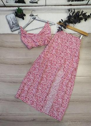 Костюм юбка миди с разрезом и топ shein p xs