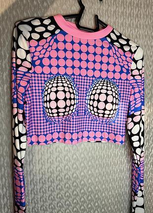 Жіноча футболка з довгим рукавом та принтом у горошок y2k з круглим вирізом.