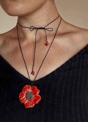 Керамічна підвіска «червоний мак»