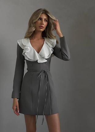 Платье с воротничком, черное, шоколад, серое