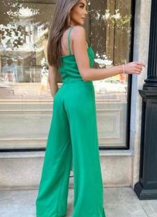 Стильний зелений комбінезон льон широкі штани