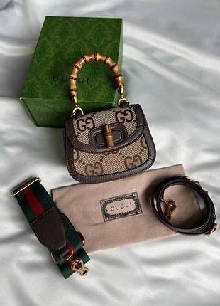 Брендова жіноча сумка gucc* bamboo 1947 mini bag🤎| натуральна шкіра, premium якість