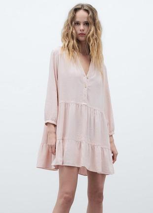 Розовое льняное платье свободного фасона zara
