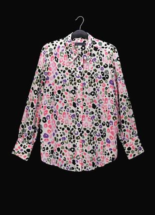 Рубашка с длинным рукавом "marks & spencer" белая с цветным леопардовым принтом, uk12/eur40.