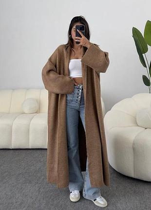 Кардиган из ангоры женский мокко молочный синий чёрный бежевый голубой графит пальто лёгкое вязаное длинная кофта накидка мантия миди оверсайз
