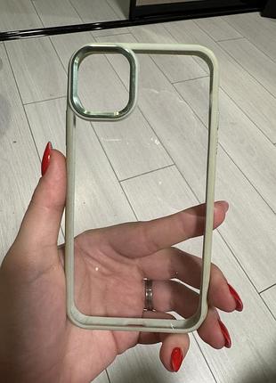 Чохол на айфон 11 прозорий з зеленими вставками