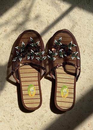 Бамбукові капці в азіатському стилі, капці в сітку, тапки 37 розмір