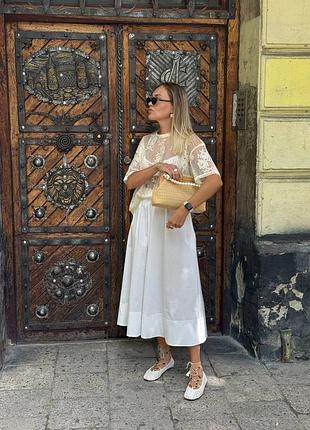 Коттоновая белая юбка-миди с карманами, женская юбка-миди из коттона, 351