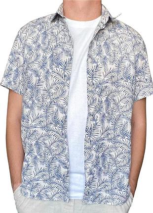 Чоловіча рубашка сорочка шведка вінтаж гавайка принт мужская льон бавовна лён котон