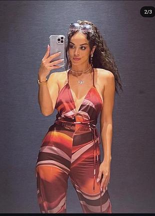 Комбинезон от prettylittlething plt палаццо клеш прямые трубы широкие брюки комбез