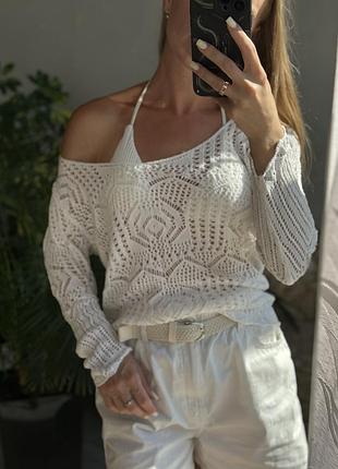 Вʼязана біла кофнина пляжна