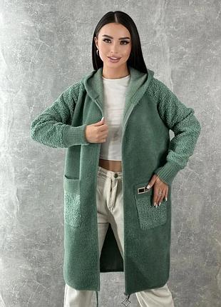 Теплий вовняний кардиган пальто альпака батал