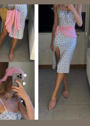 Розовый платок  шарф с оборками шарф на талию на голову  сетка ткань