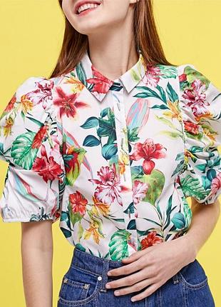 Квітчаста блузка stradivarius print flora рукава ліхтарки розмір s