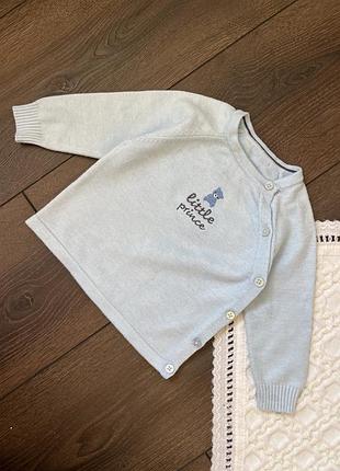 Блакитна кофта светр на ґудзиках з ведмедиком для хлопчика 3-6 міс 68 віскоза