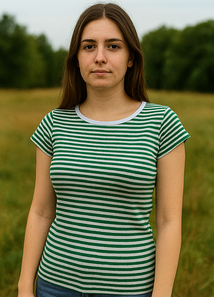 Мягкая полосатая футболка mads norgaard 2x2 soft stripe trappy, made in greece