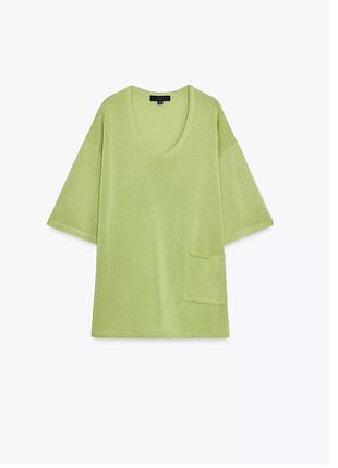 Жіноча зелена оверсайз футболка zara з льоном, велика довга футболка zara