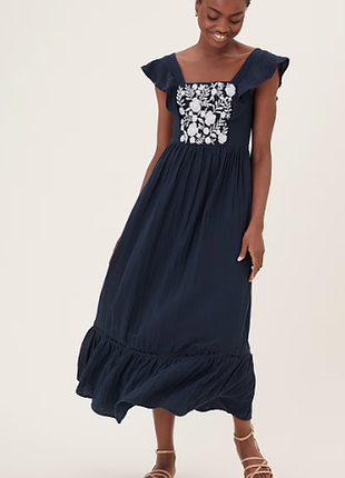 Муслиновое миди платье сарафан  с вышивкой  marks&spencer