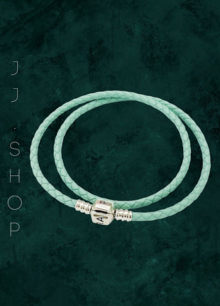 Серебряный браслет кожаный pandora (пандора)