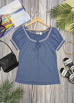 Блакитно-сіра трикотажна футболка з рукавом ліхтариком john bamer #4378