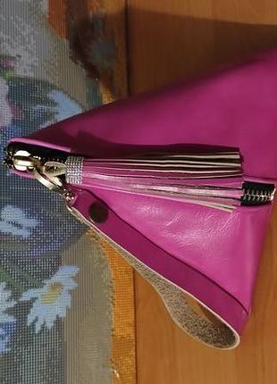 Трендовая треугольная сумочка, натуральная кожа фуксия