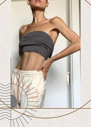 Сірий натуральний топ бандо корсет майка без рукавів костюм класика oldmoney y2k