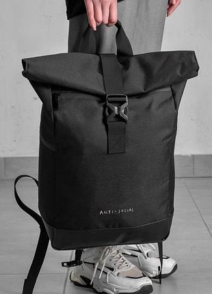 Женский повседневный рюкзак роллтоп школьный without с принтом antisocial black