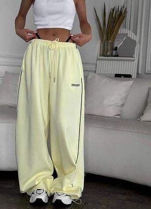 Стильні широкі штани двонитка — шоколад, жовтий, барбі, меланж, 42-44, 46-48, мод.0278