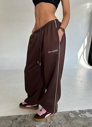 Стильні широкі штани двонитка — шоколад, жовтий, барбі, меланж, 42-44, 46-48, мод.0278